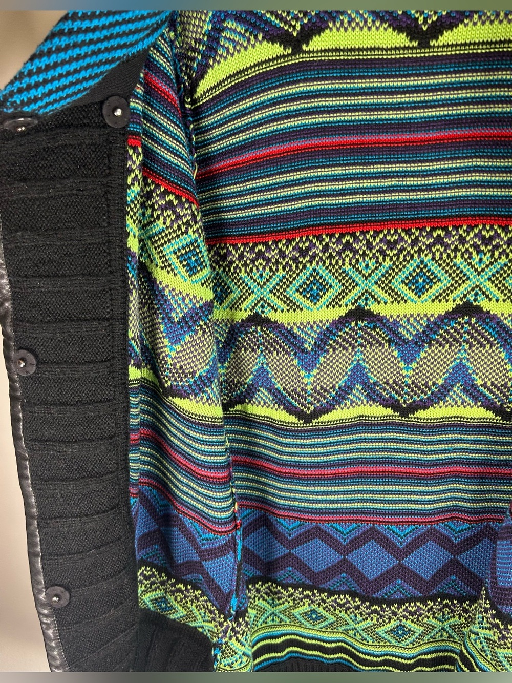 Elena Wang Womens Knit Cardigan Blanket Coat Sz M Southwestern Aztec Neon Colors - Picture 8 of 11